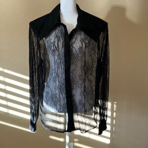 Eloquii Black Sheer Lace Blouse